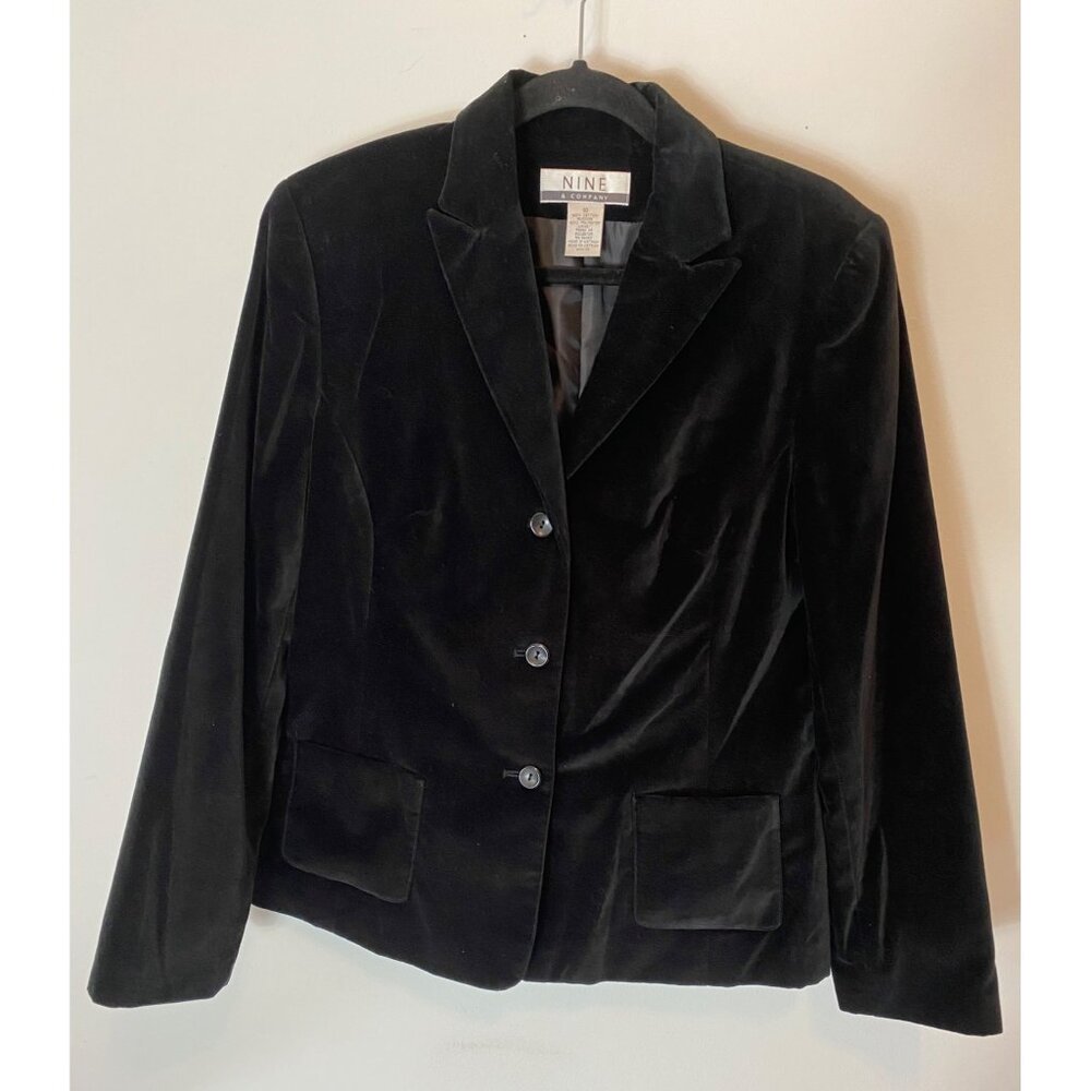 Nine & Co Black Velvet Blazer Jacket Button Front Size 10